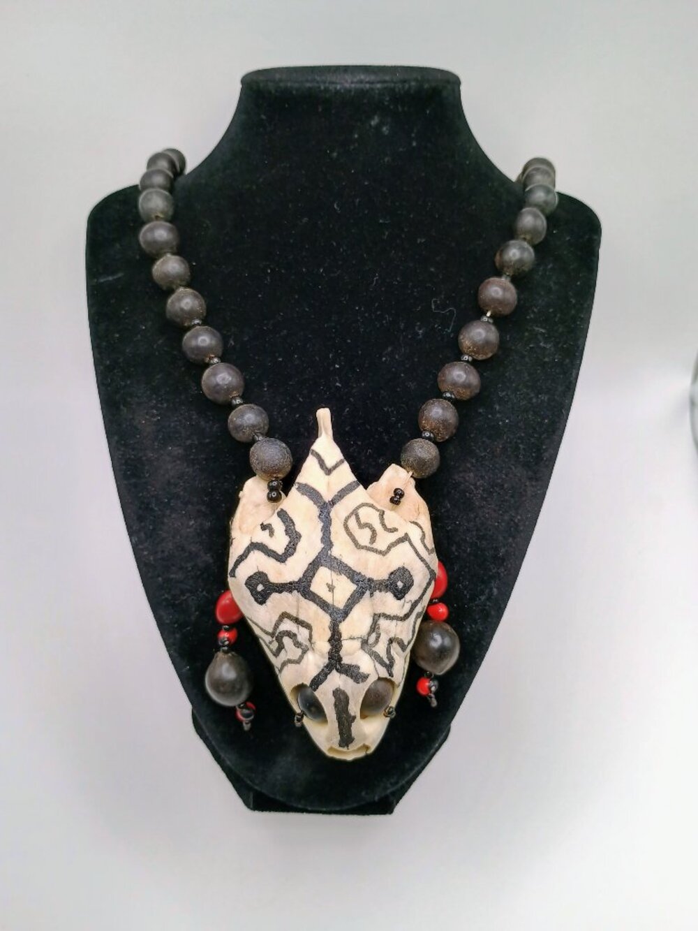 Hand-Painted Bone Necklace, Handmade Shamanic Amulet